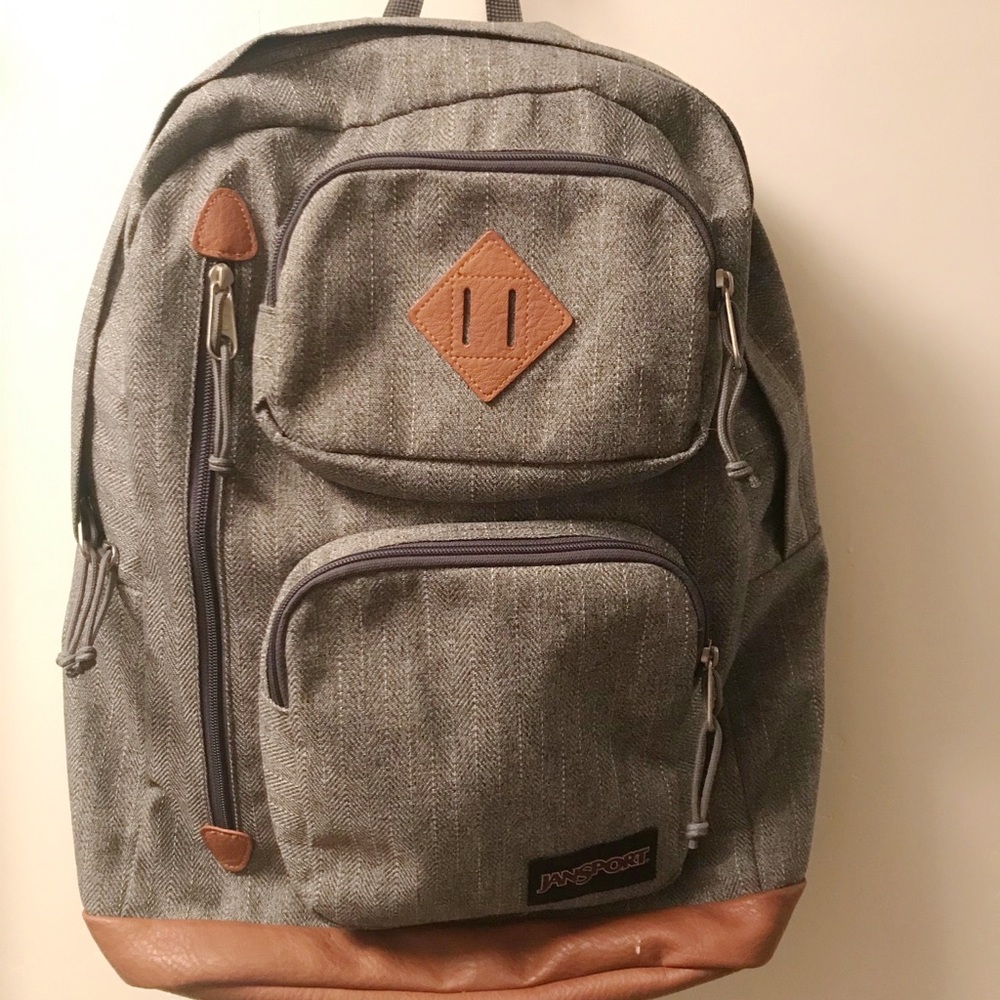 Jansport Grey & Leather Backpack